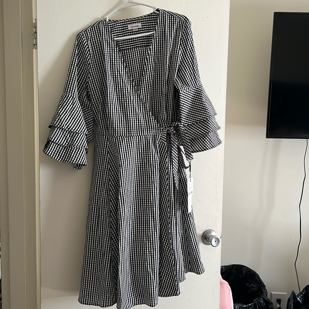 Calvin Klein wrap dress black/white checkered